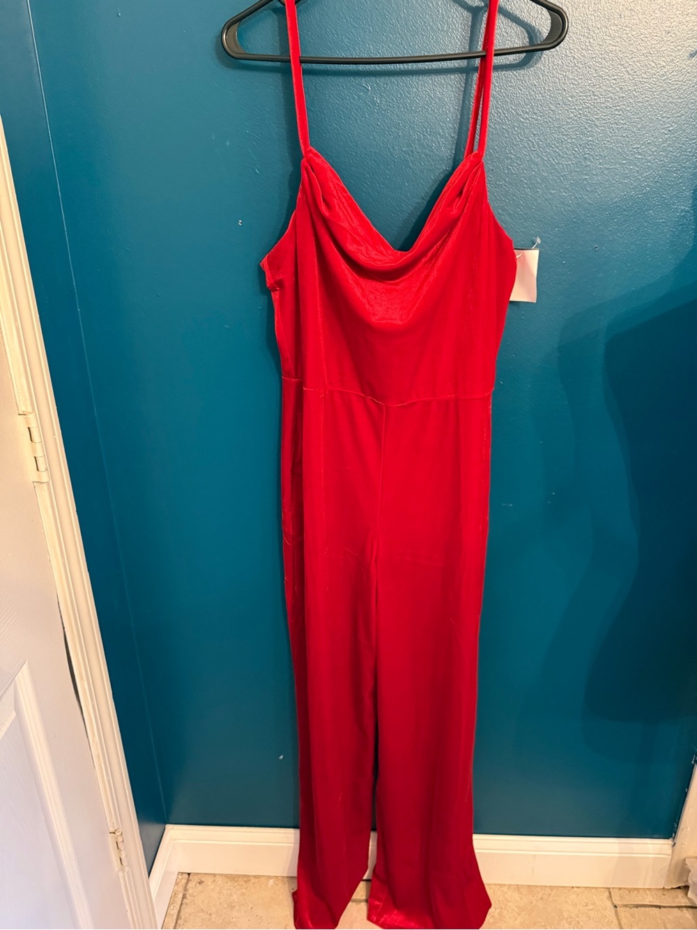 Red Cowl Neck Spaghetti Strap Jumpsuit